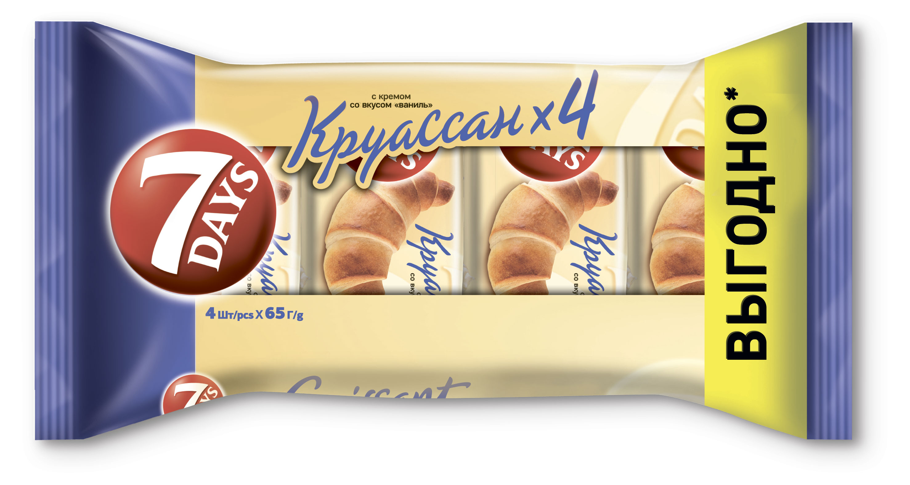 Круассаны 7Days с кремом со вкусом ваниль, 4 х 65 г