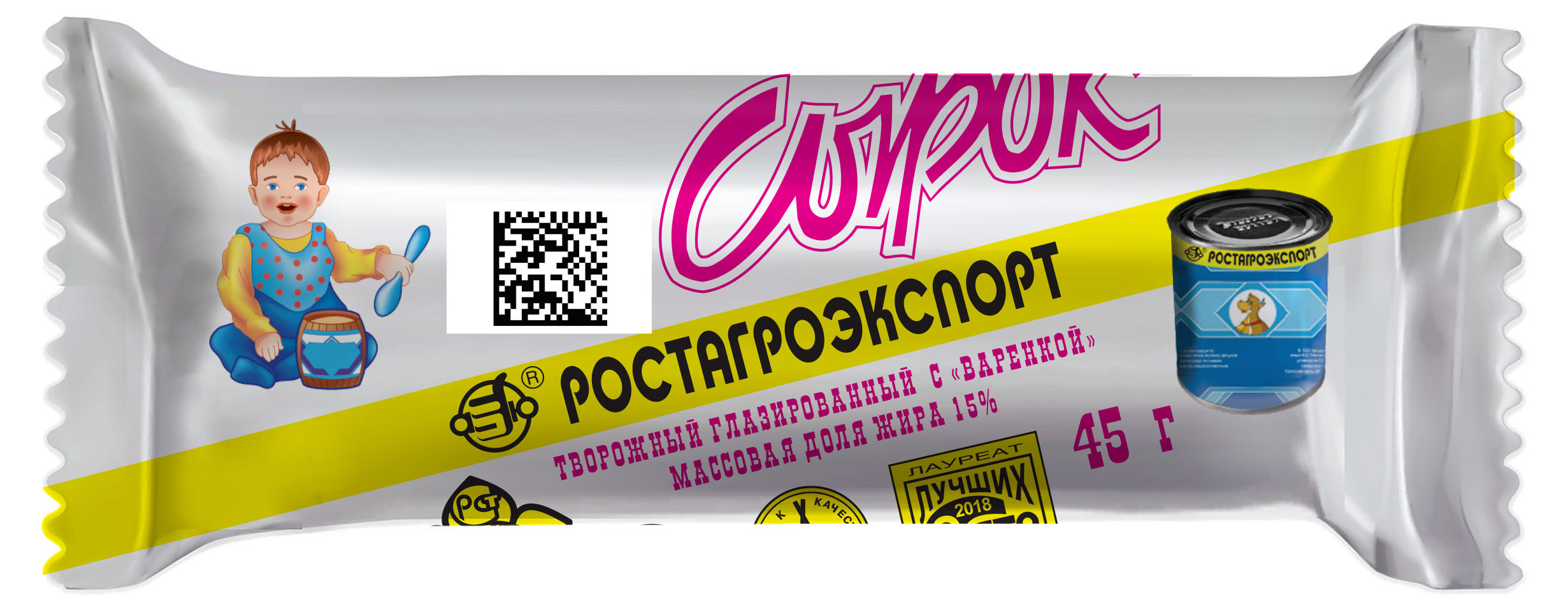 Сырок глазированный творожный РостАгроЭкспорт с вареной сгущенкой батончик 15%, 45 г