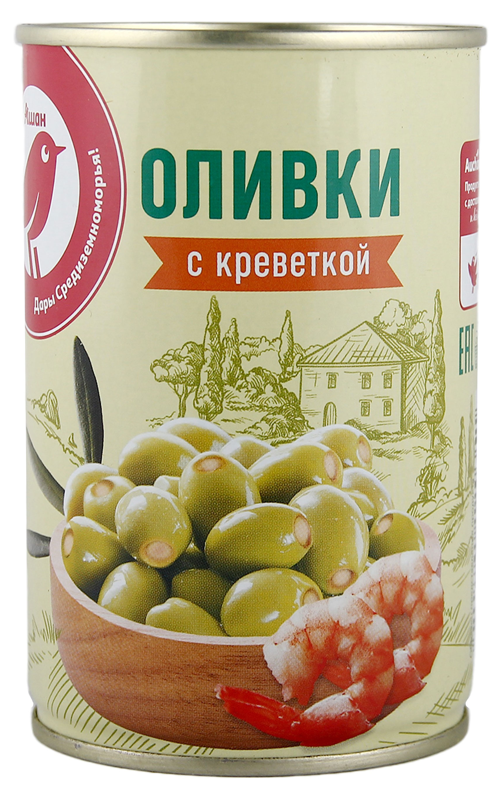 Оливки АШАН Красная птица с креветками Испания, 300 г