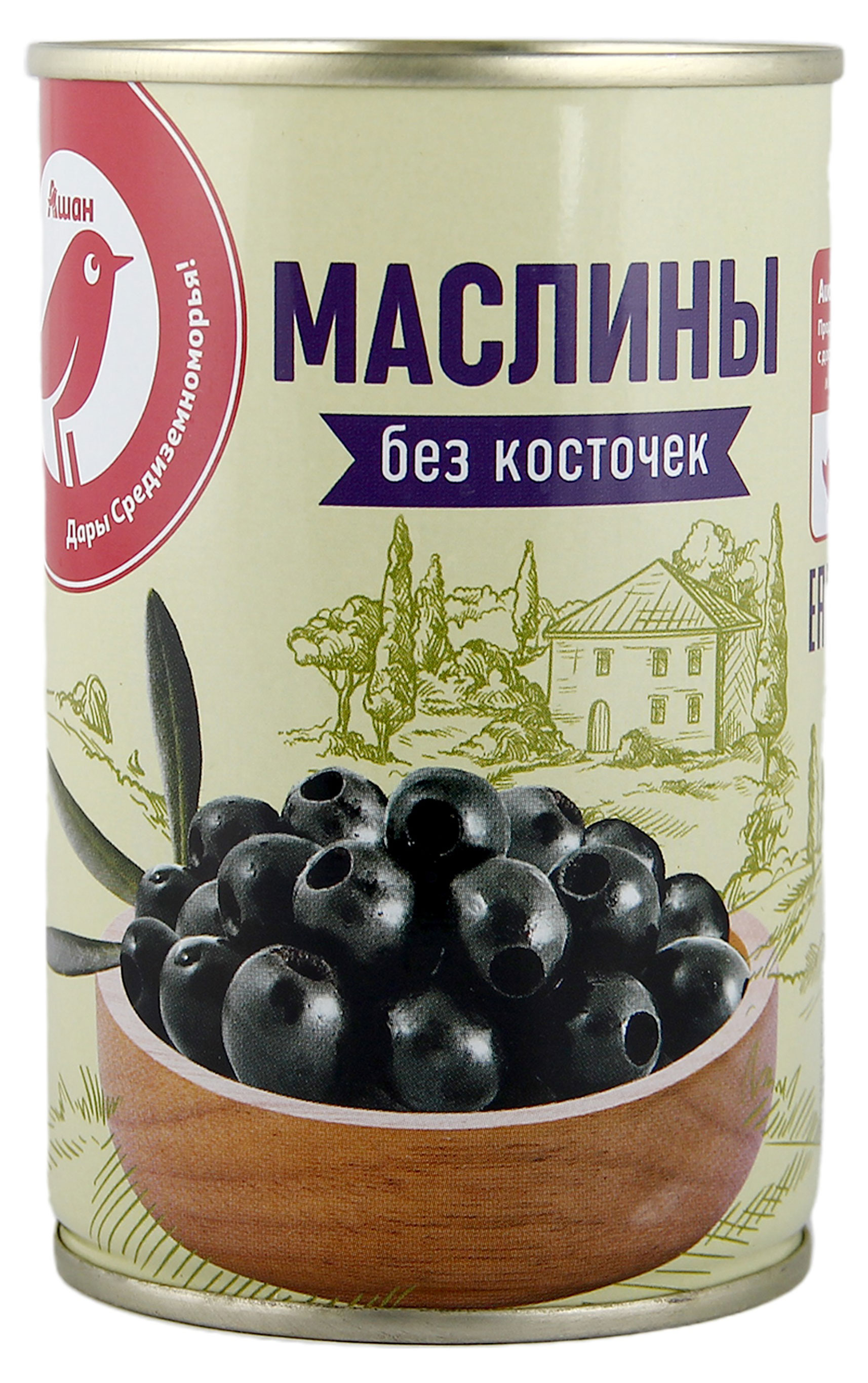 Маслины АШАН Красная птица без косточки Испания, 300 г
