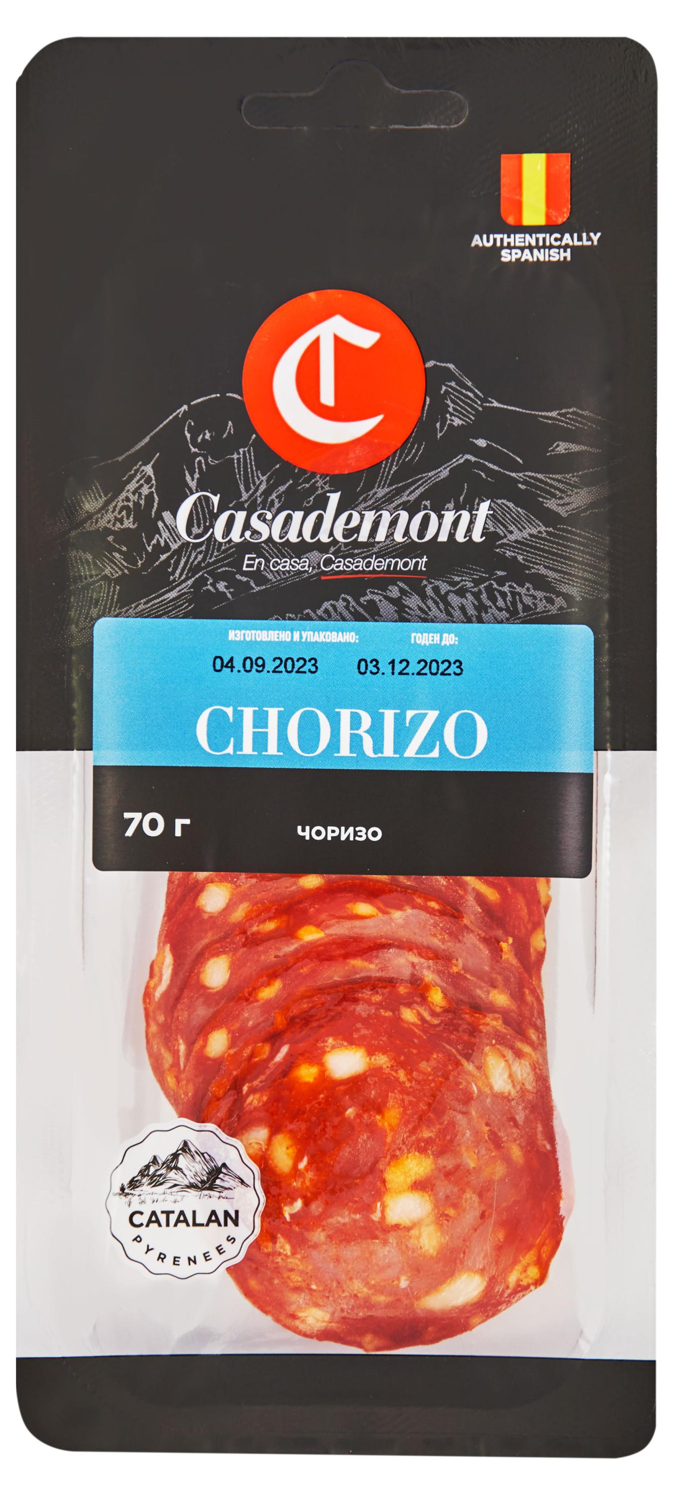 Колбаса сыровяленая Casademont Chorizo Чоризо из свинины полусухая нарезка, 70 г
