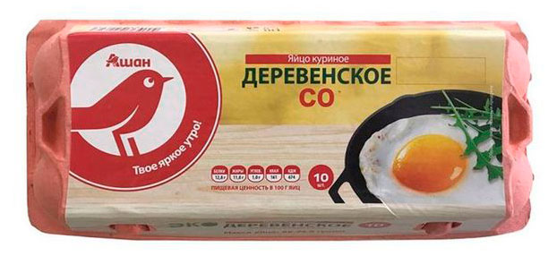 Яйцо куриное АШАН Красная птица Деревенское С0 белое, 10 шт
