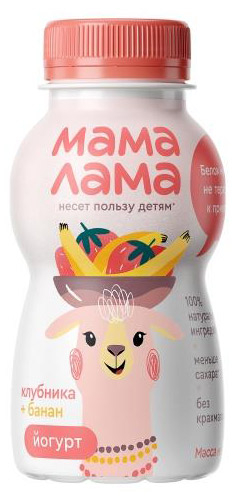 Йогурт питьевой детский Мама Лама клубника банан 2,5% БЗМЖ, 200 г