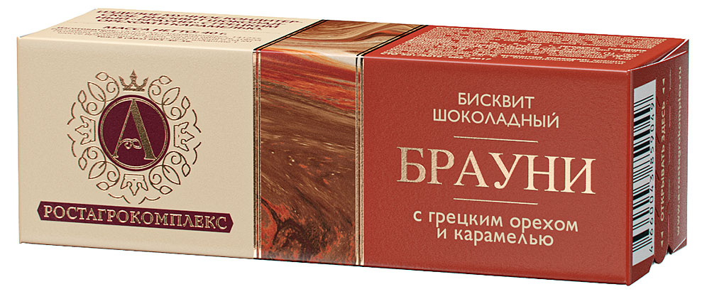 Брауни шоколадный бисквит А.Ростагрокомплекс Десерт с грецким орехом и карамелью батончик охлажденный, 40 г