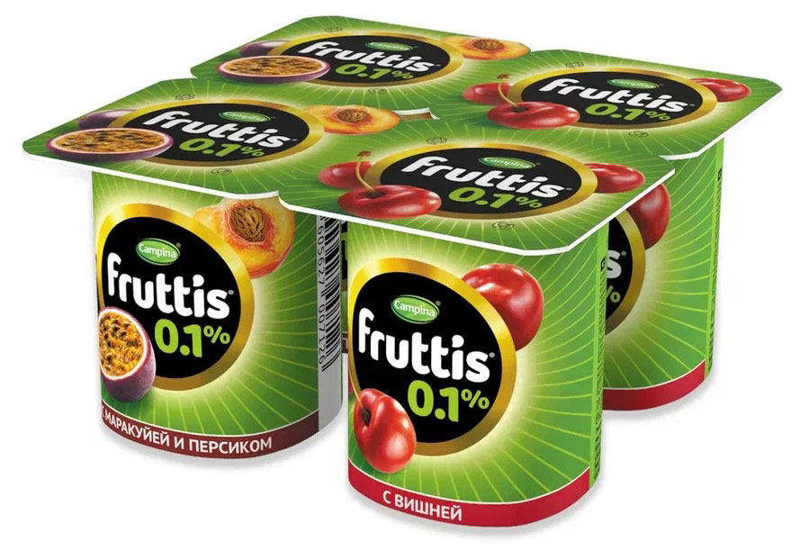 Йогуртный продукт густой ложковый Fruttis вишня/персик-маракуйя 0,1% БЗМЖ, 110 г