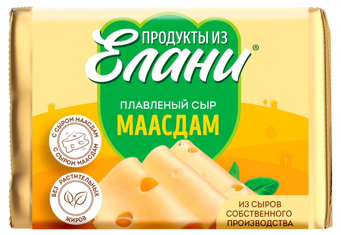 Сыр плавленый Продукты из Елани Маасдам брикет 35% БЗМЖ, 90 г