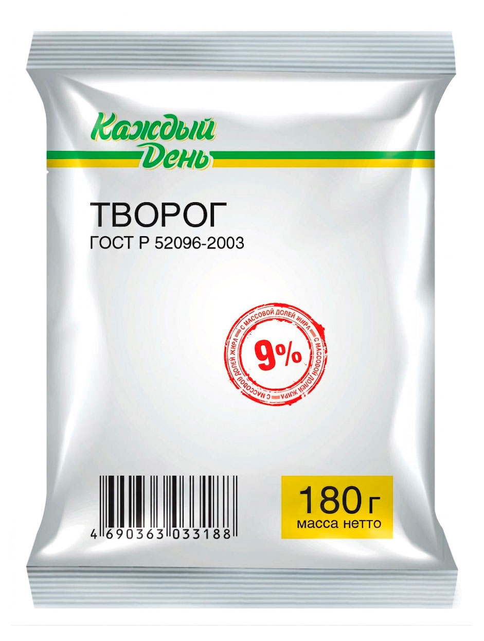 Творог Каждый день брикет 9% БЗМЖ, 180 г