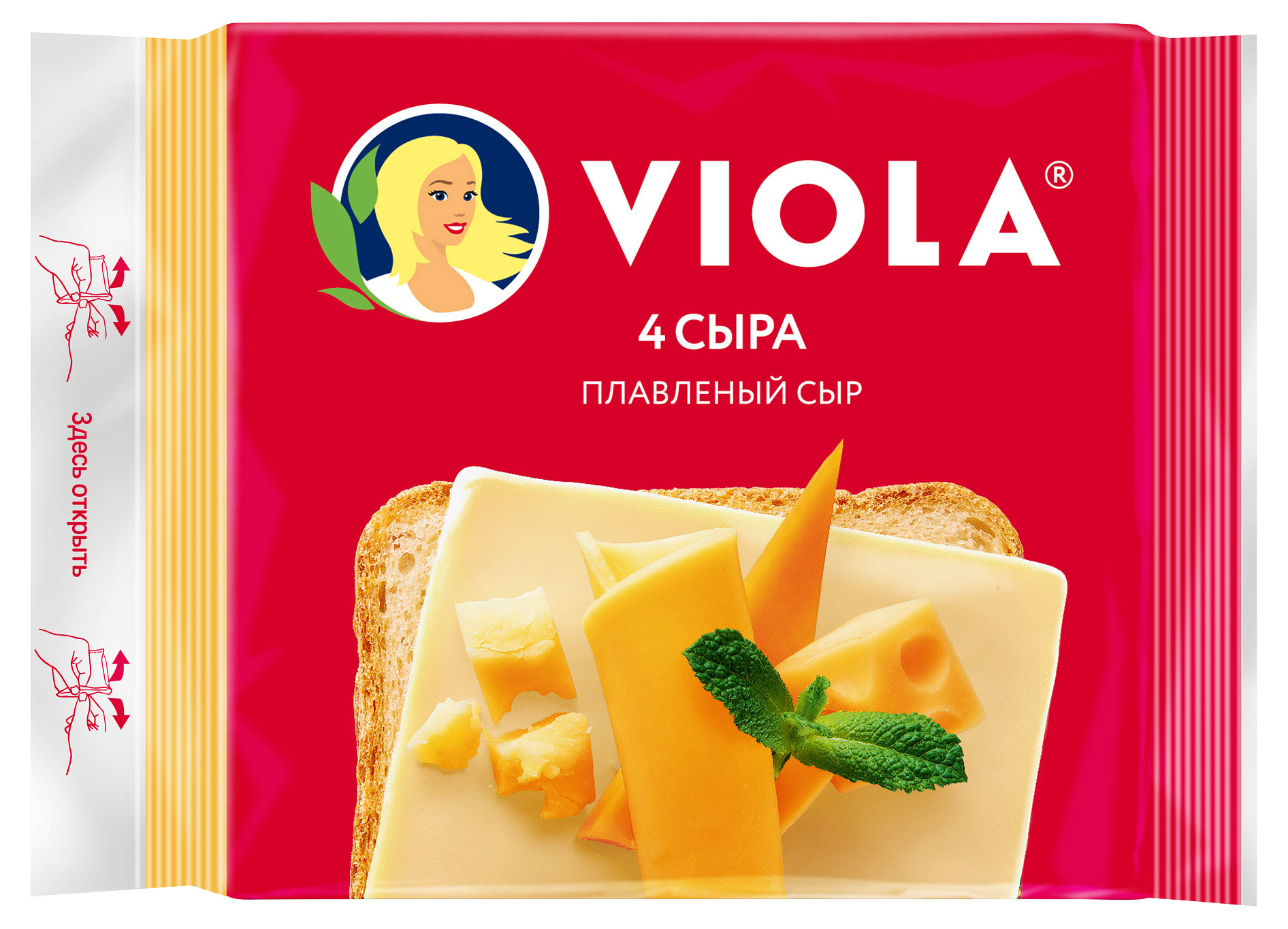 Сыр плавленый тостовый Viola четыре сыра слайсы БЗМЖ, 140 г