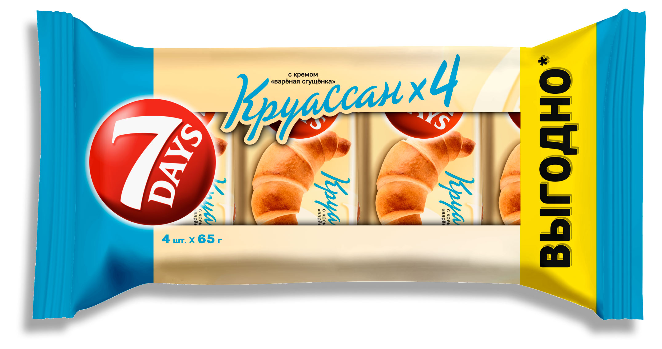 Круассаны 7Days с кремом со вкусом варёная сгущенка, 4 х 65 г