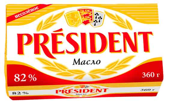 Масло кислосливочное President несоленое брикет 82% БЗМЖ Беларусь, 360 г