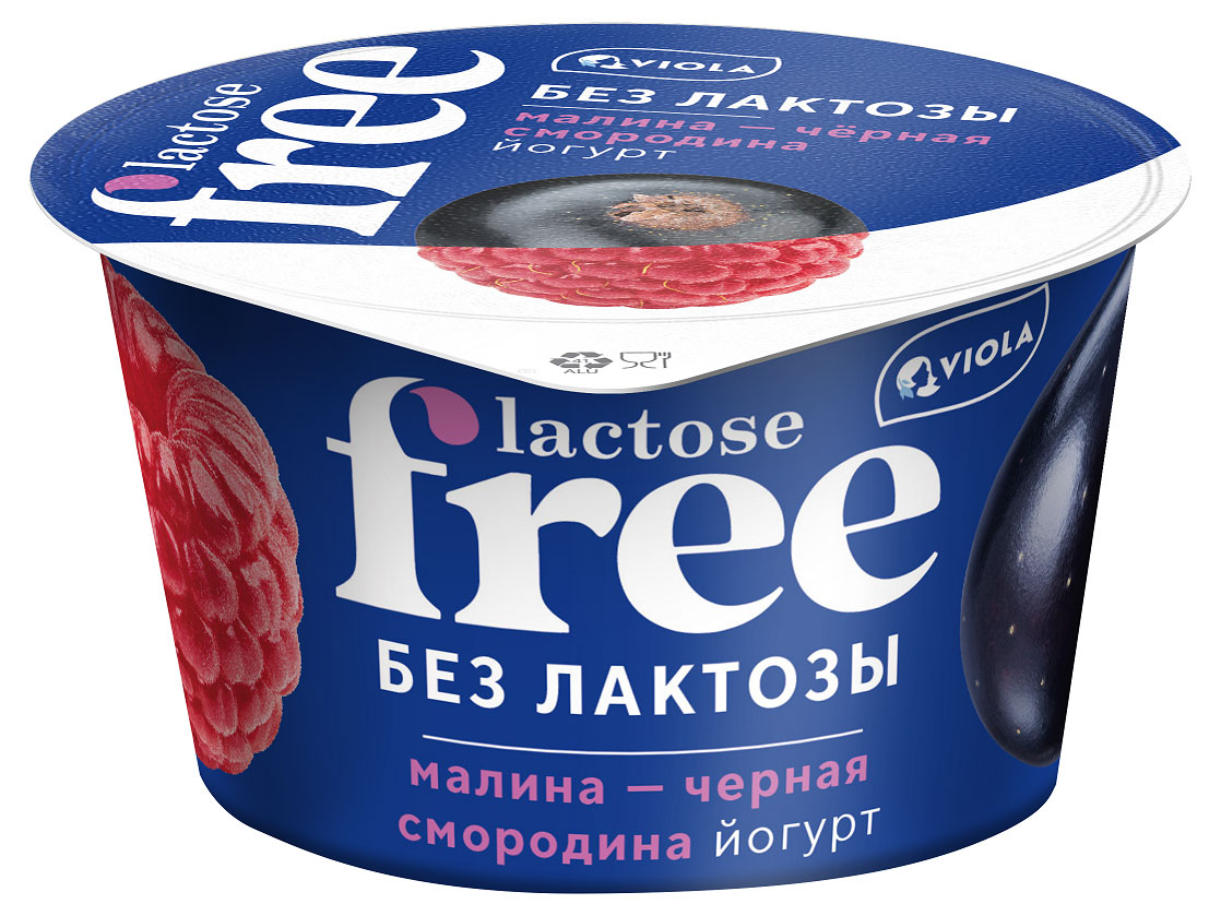 Йогурт густой ложковый Viola Lactose Free малина черная смородина безлактозный 2,7%, 180 г