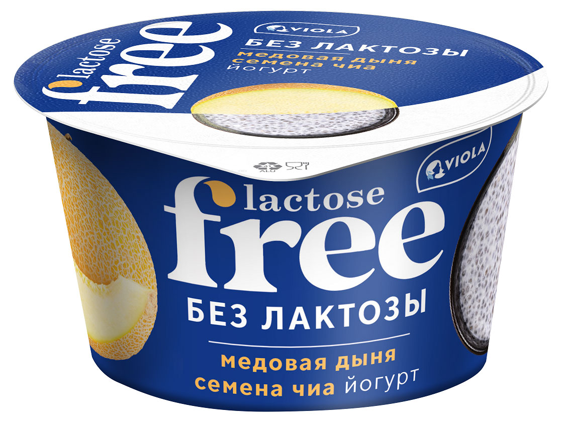Йогурт густой ложковый Viola Lactose Free медовая дыня семена чиа безлактозный 2,7%, 180 г