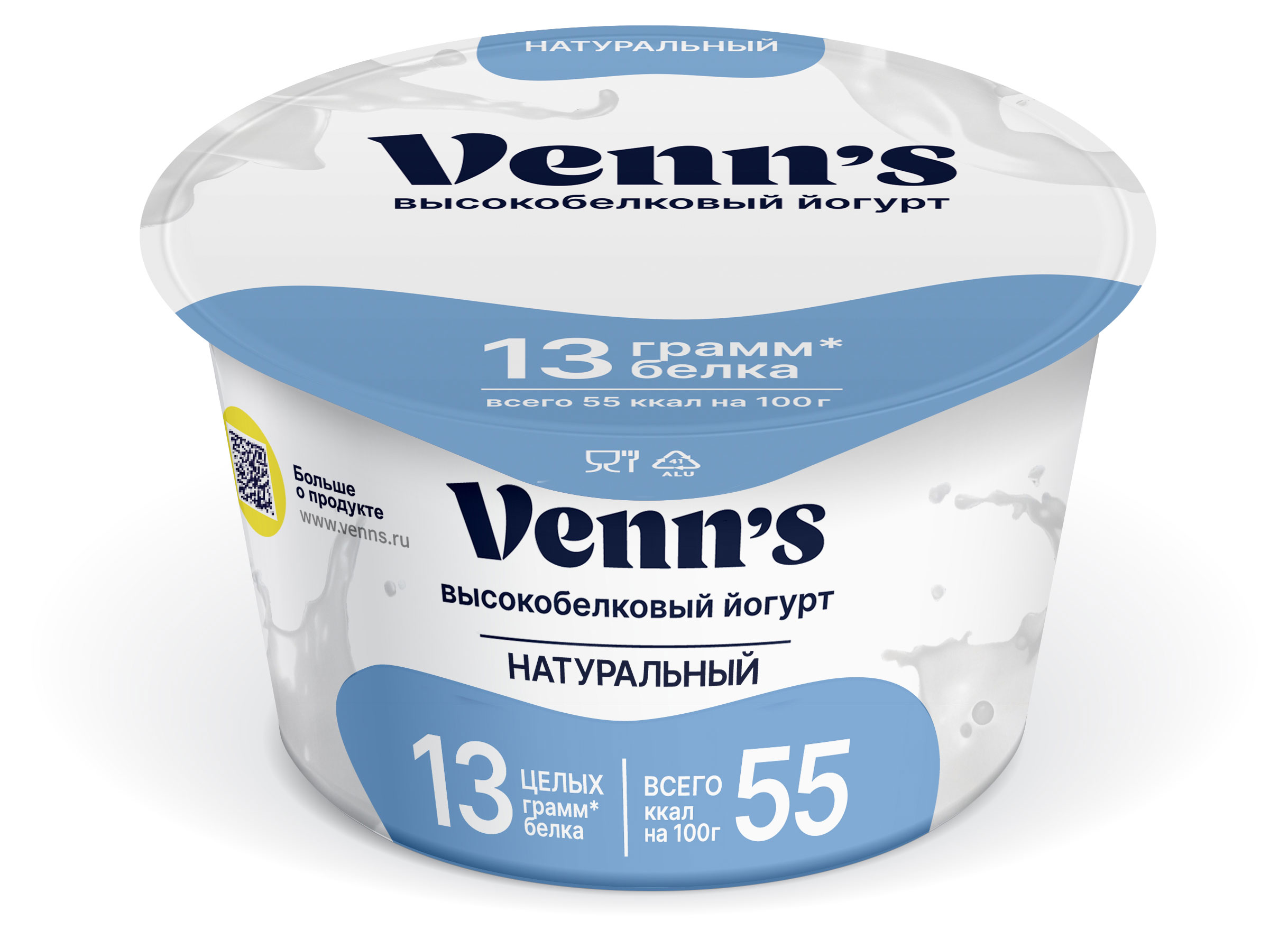 Йогурт греческий густой ложковый Venn`s высокобелковый обезжиренный без сахара 0.1% БЗМЖ, 130 г