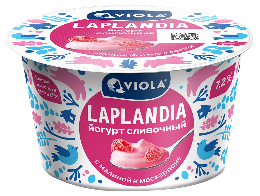 Йогурт сливочный густой ложковый малина сыр маскарпоне микс Viola Laplandia 7,2% БЗМЖ, 180 г