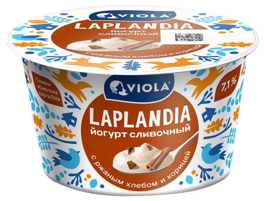 Йогурт сливочный густой ложковый с ржаным хлебом и корицей Viola Laplandia 7,1% БЗМЖ, 180 г
