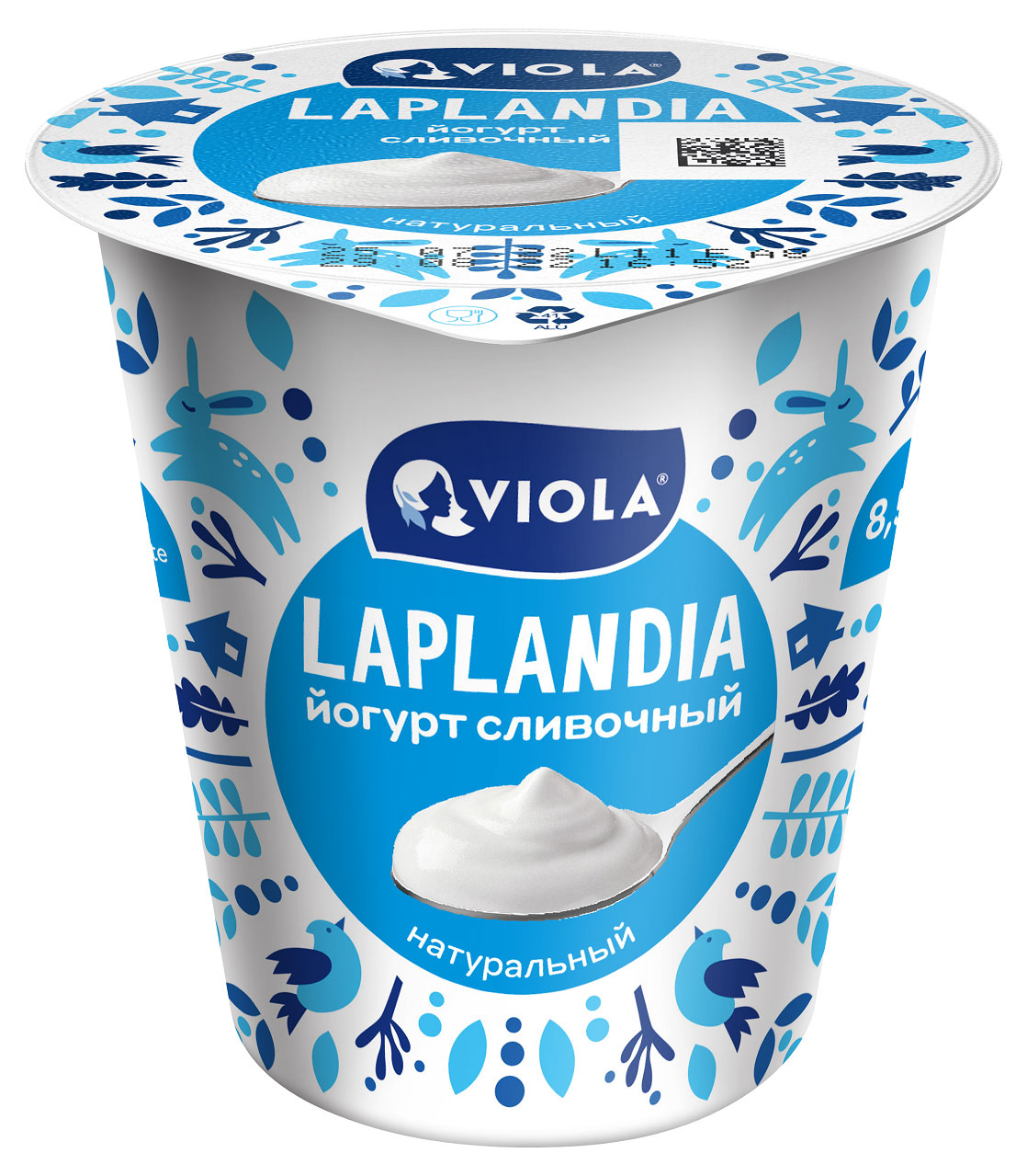 Йогурт сливочный натуральный густой ложковый Viola Laplandia без добавления сахара и без добавок 8,5% БЗМЖ, 260 г