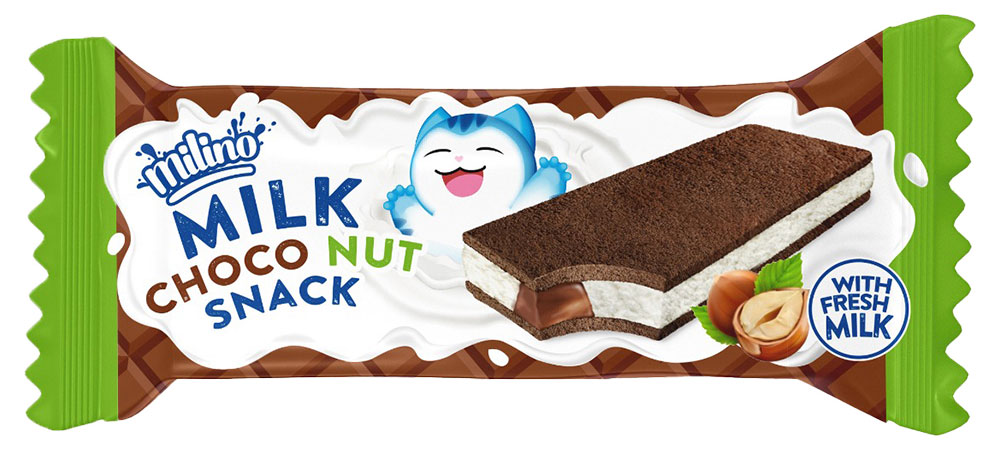 Пирожное бисквитное Milino Snack Choco Nut с цельным молоком и орехово-шоколадной начинкой Италия охлажденное, 29 г