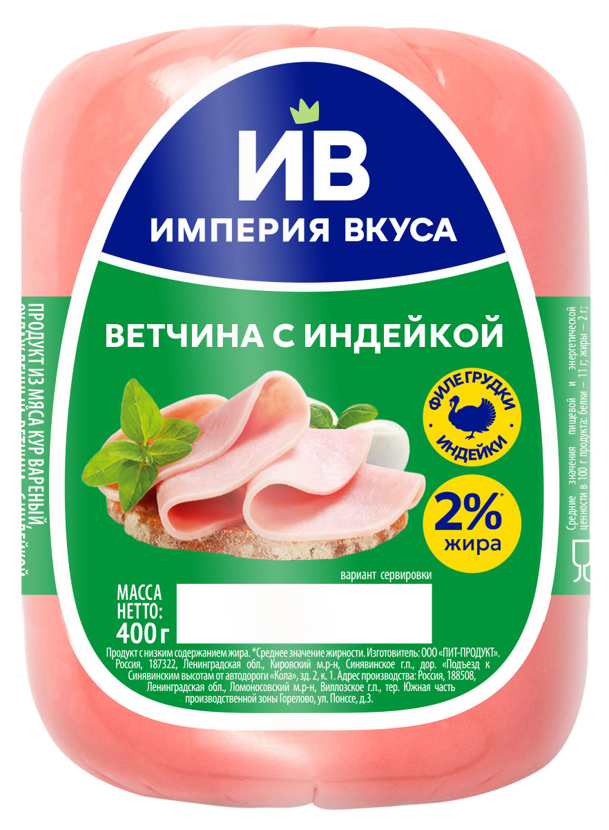 Ветчина вареная Империя Вкуса с индейкой и курицей, 400 г