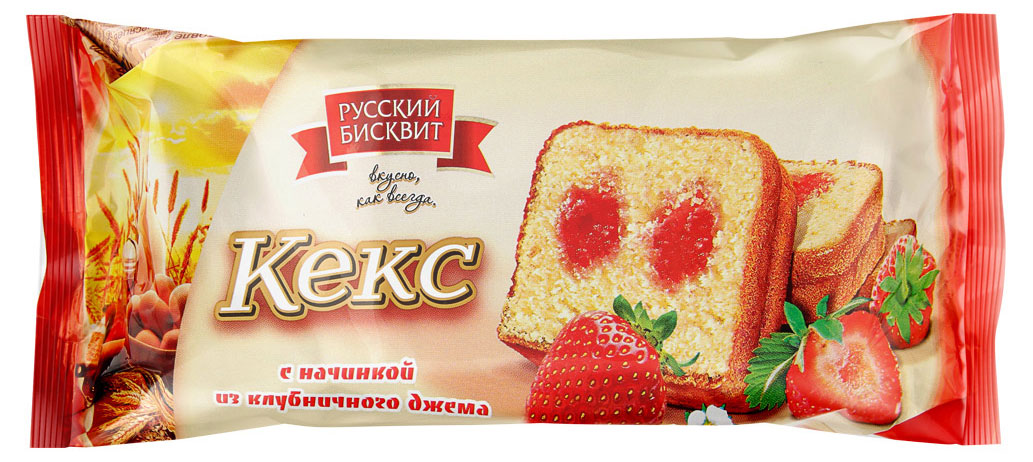 Кекс бисквитный Русский бисквит с начинкой из клубничного джема, 225 г