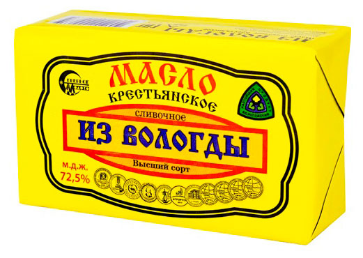 Масло сливочное Из Вологды Крестьянское 72,5%, 180 г
