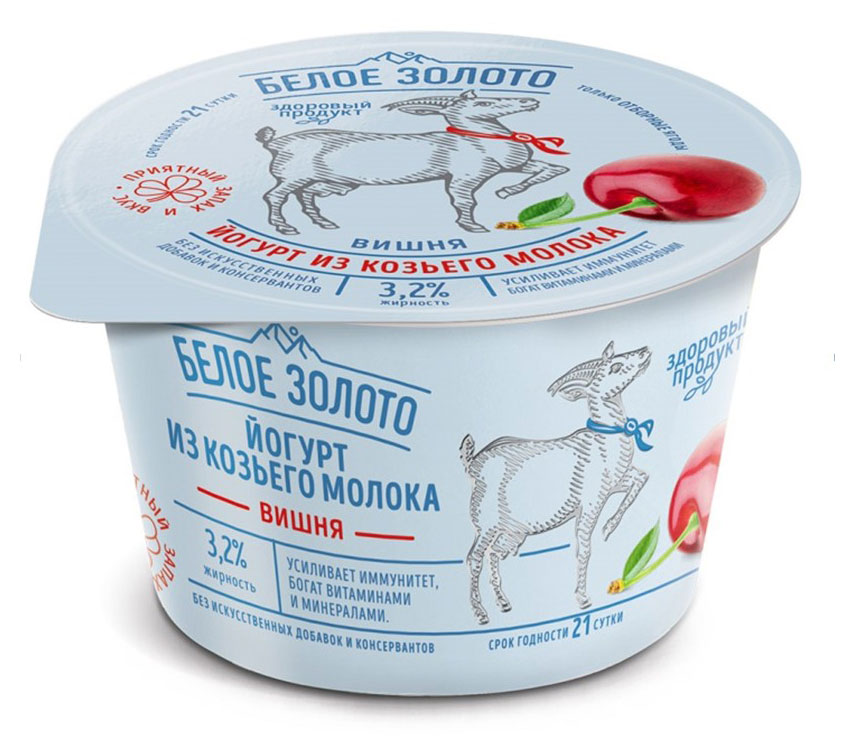 Йогурт козий густой ложковый Белое Золото из козьего молока вишня 3,2% БЗМЖ, 150 г