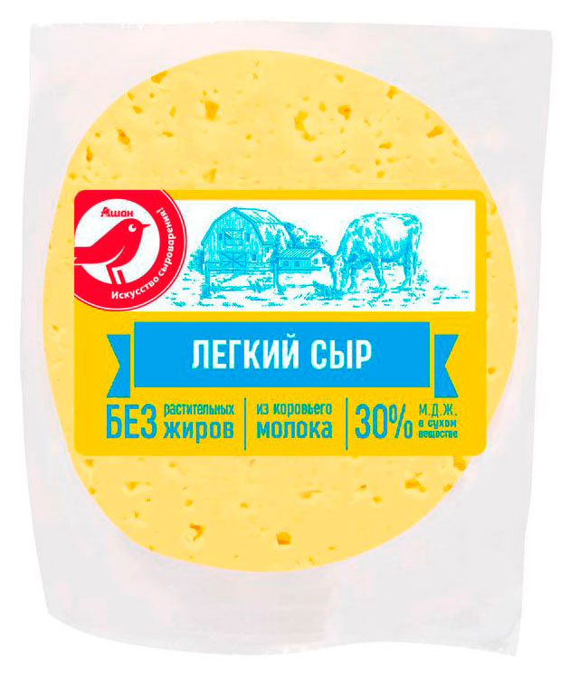 Сыр полутвердый АШАН Красная птица легкий 30% БЗМЖ, ~ 500 гр