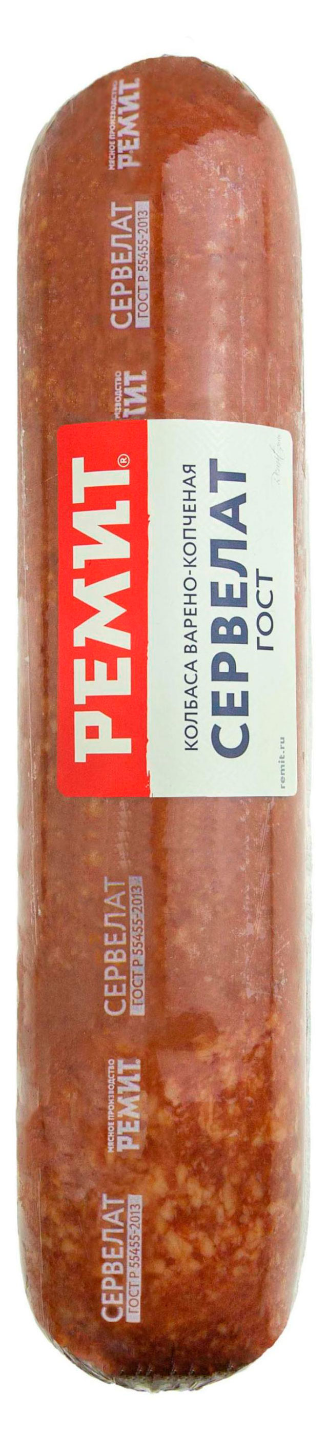 Колбаса варено-копченая Ремит Сервелат ГОСТ, ~ 1 кг