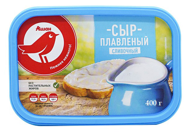 Сыр плавленый сливочный АШАН Красная птица ванночка 50%, 400 г