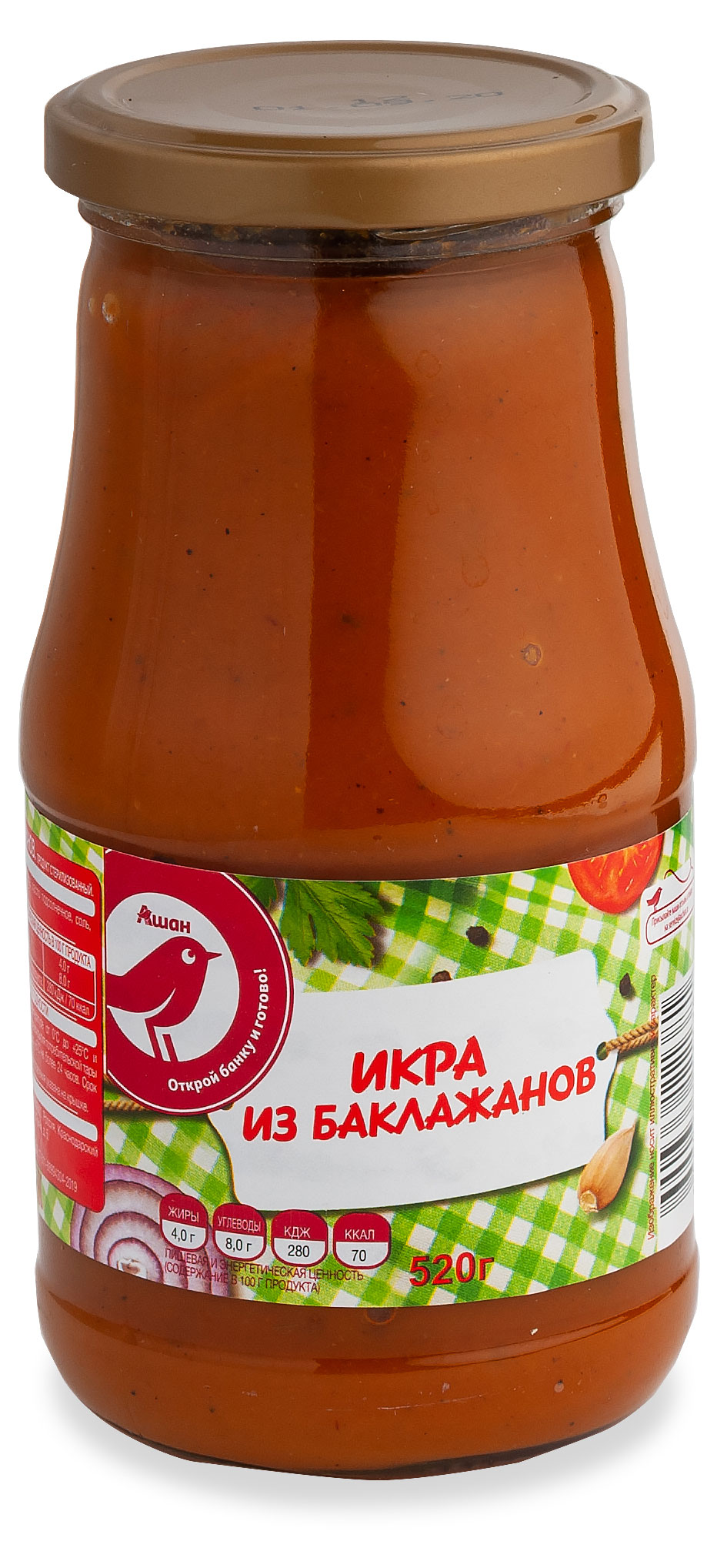 Икра АШАН Красная птица из баклажанов, 520 г