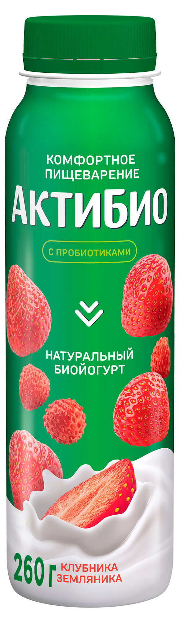 Йогурт питьевой АктиБио с клубникой и земляникой 1,5% БЗМЖ 260 г
