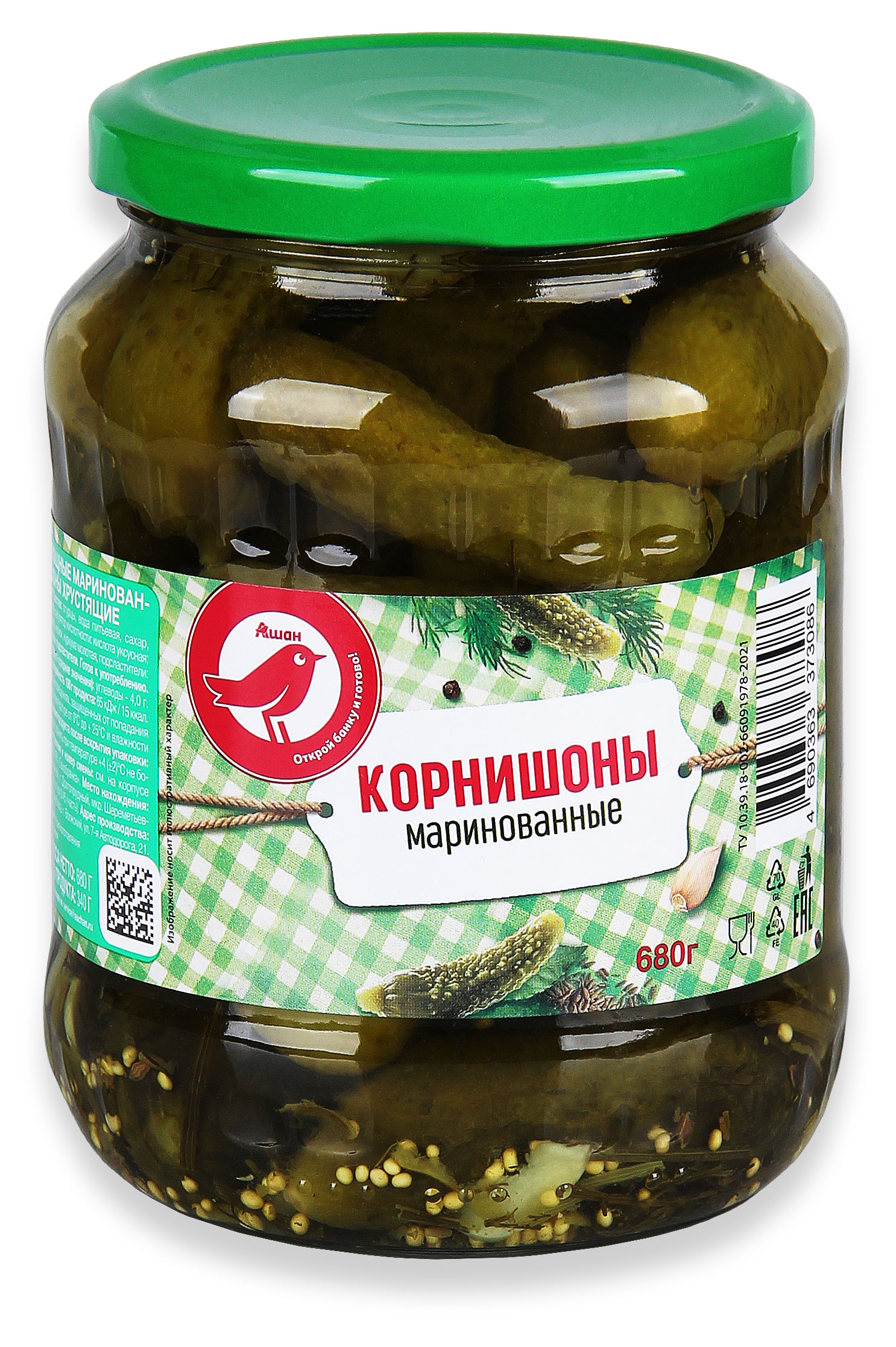 Корнишоны АШАН Красная птица маринованные, 680 г