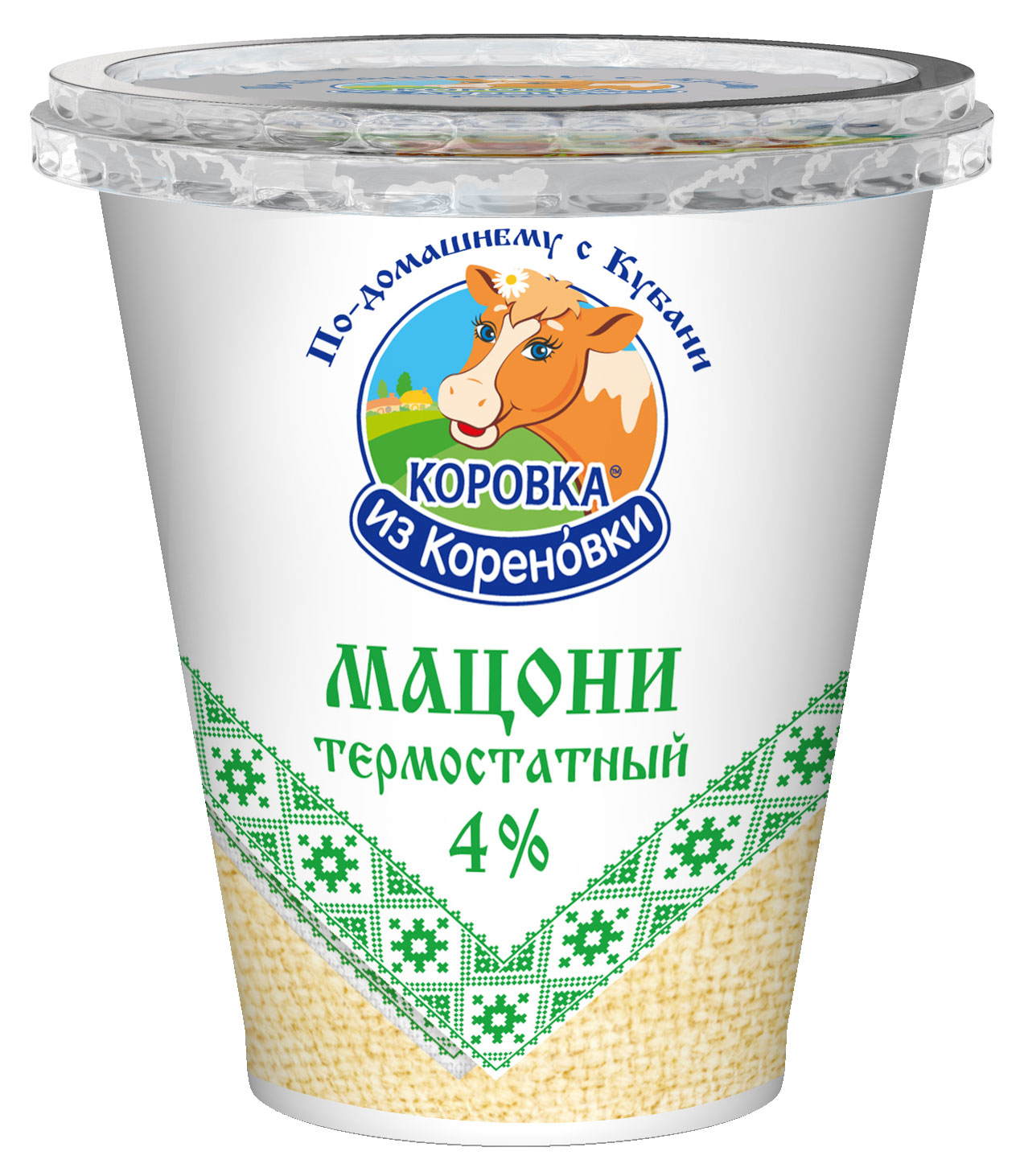Продукт кисломолочный Мацони термостатный Коровка из Кореновки Кавказский 4% БЗМЖ охлажденный, 300 г