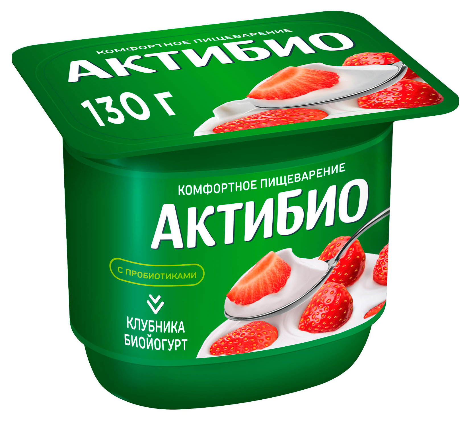 Биойогурт густой ложковый АктиБио клубника с пробиотиками 2,9% БЗМЖ 130 г