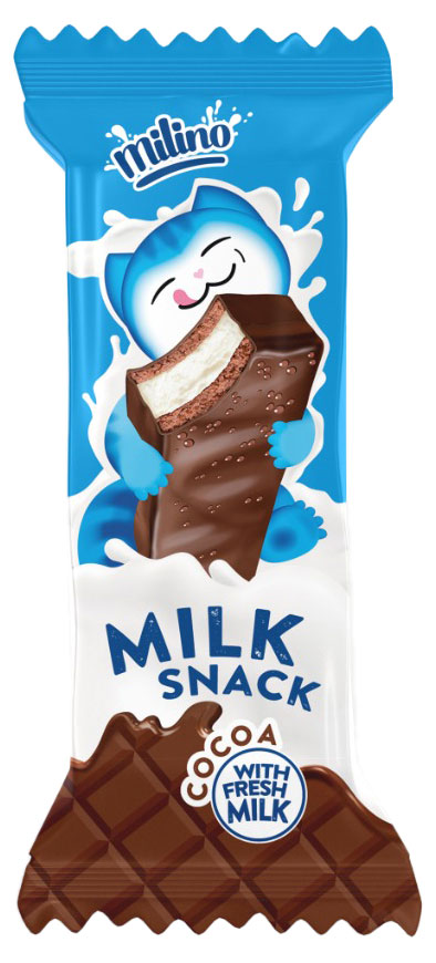 Пирожное бисквитное Milino Milk Snack Cocoa какао и кремом с цельным молоком глазированное Австрия охлажденное, 30 г