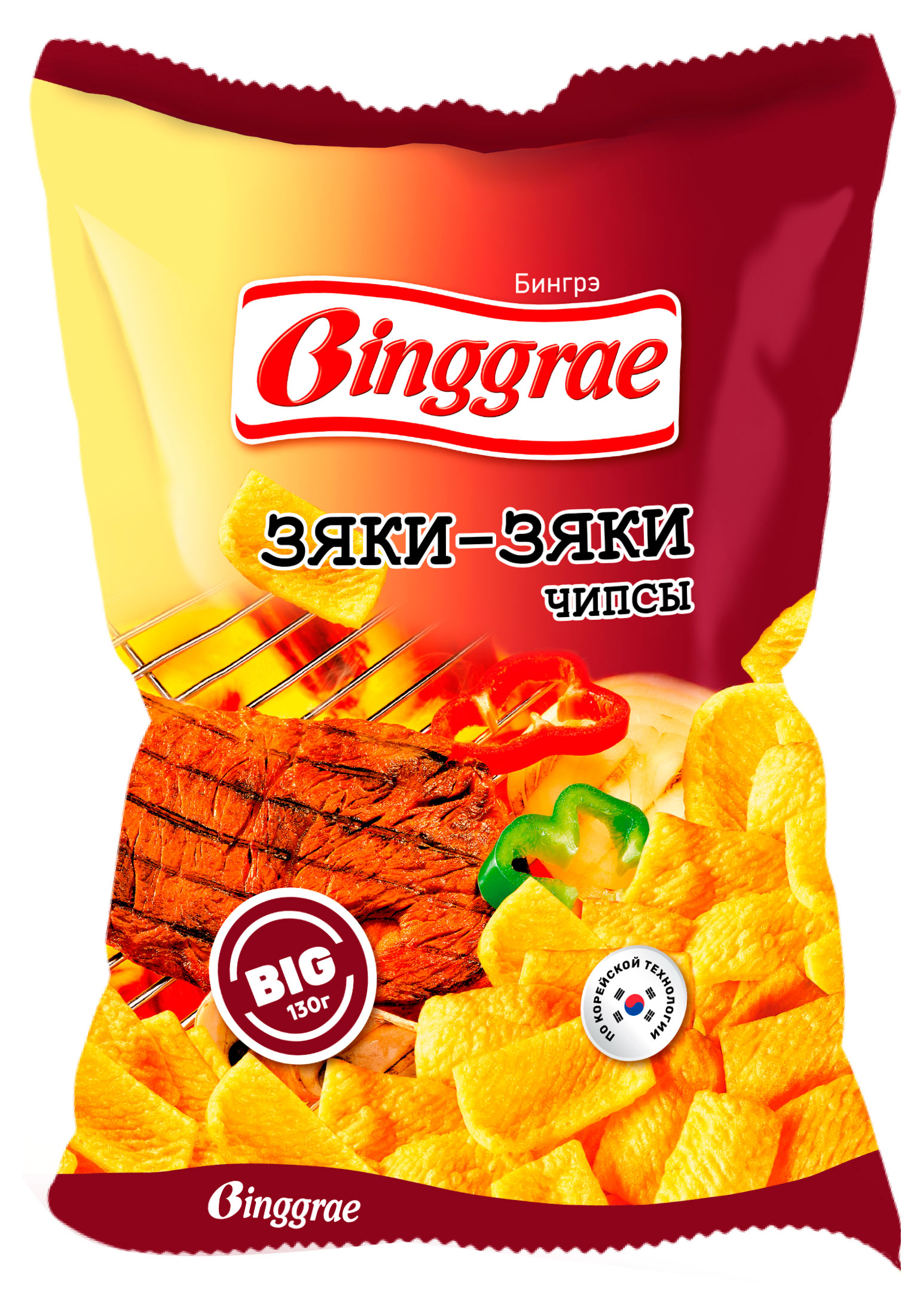 Чипсы Binggrae Зяки-Зяки с пикантным вкусом жареной говядины, 130 г