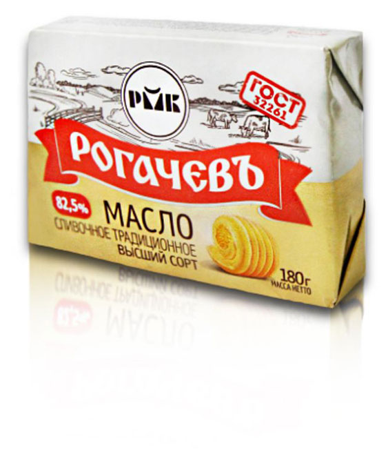 Масло сливочное Рогачевъ Традиционное высший сорт брикет 82,5% ГОСТ БЗМЖ Беларусь, 180 г