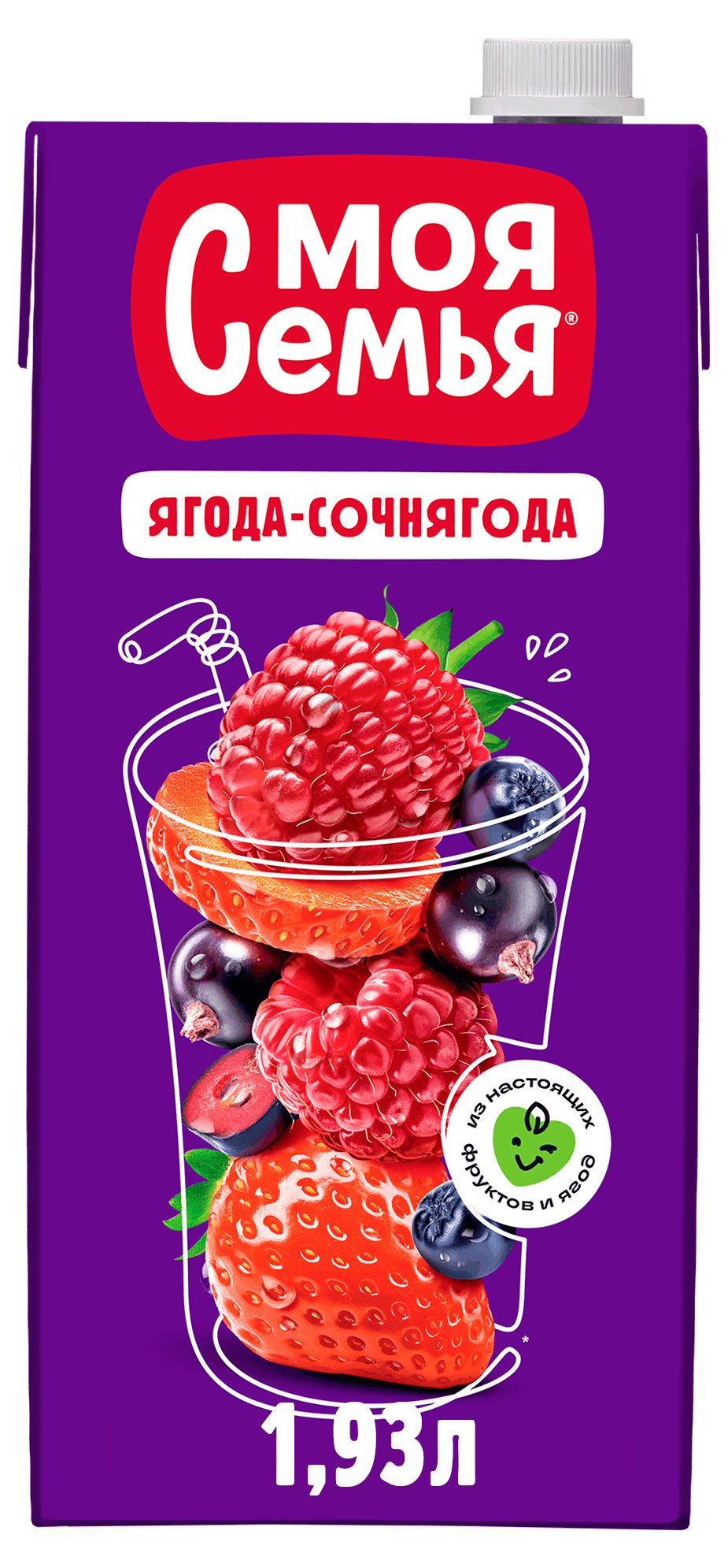 Напиток сокосодержащий Моя семья Ягода-Сочнягода фруктово-ягодный, 1,93 л