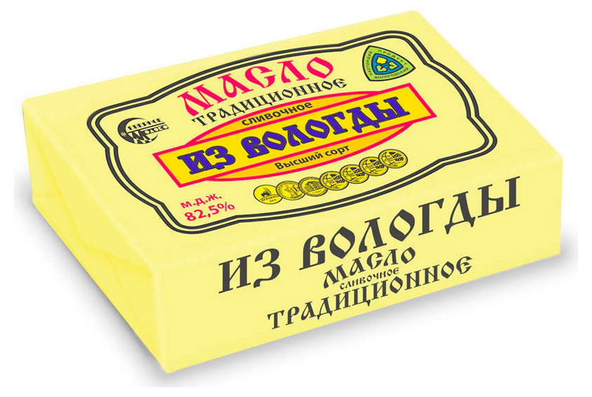 Масло сливочное Из Вологды Традиционное высший сорт брикет 82,5%, 180 г