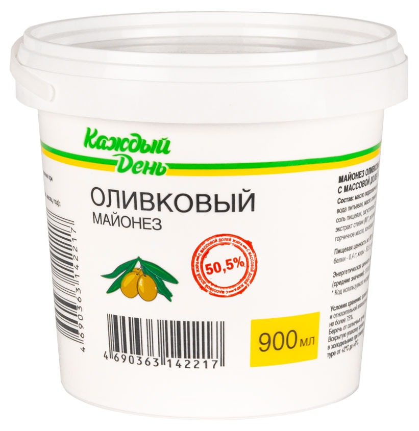 Майонез Каждый День Оливковый 50,5% охлажденный, 900 мл