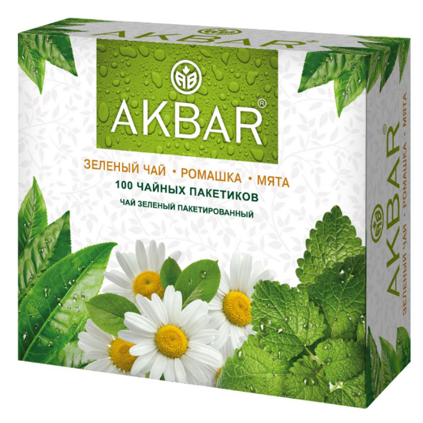 Чай зеленый AKBAR Ромашка мята, 100x1,5 г