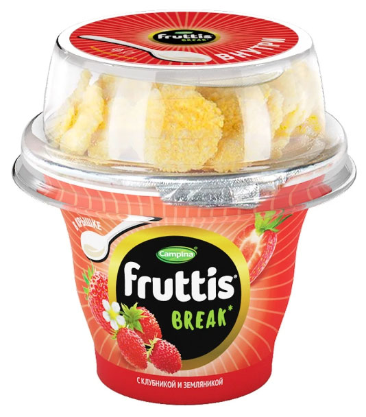 Йогуртный продукт густой ложковый Fruttis Break Вкусный перерыв клубника-земляника с кукурузными хлопьями 2,5%, 175 г