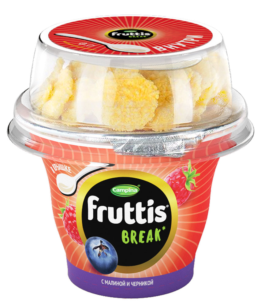 Йогуртный продукт густой ложковый Fruttis Break Вкусный перерыв малина-черника с кукурузными хлопьями 2,5%, 175 г