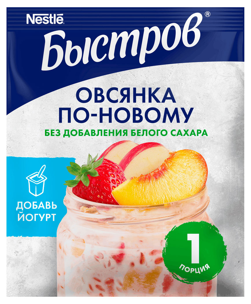 Хлопья Овсяные Быстров по-новому клубника-персик-яблоко, 35 г