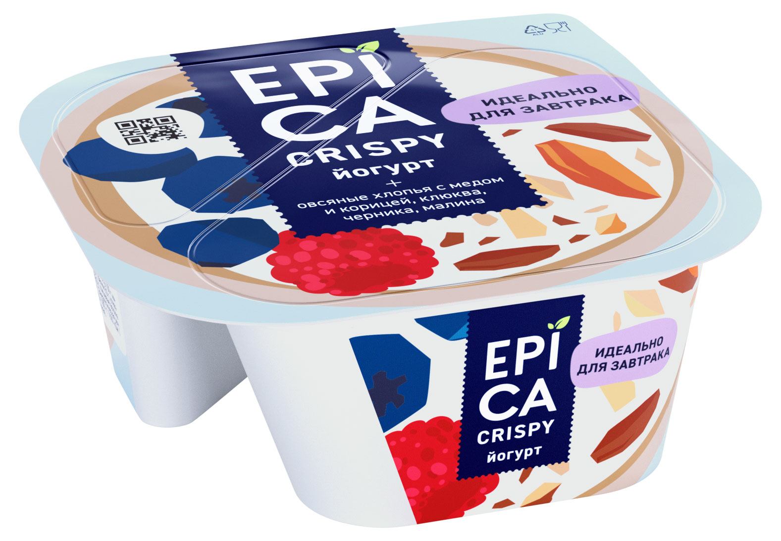 Йогурт густой ложковый EPICA Crispy натуральный и смесь из мюсли и сушеных ягод 6.5%, 138 г