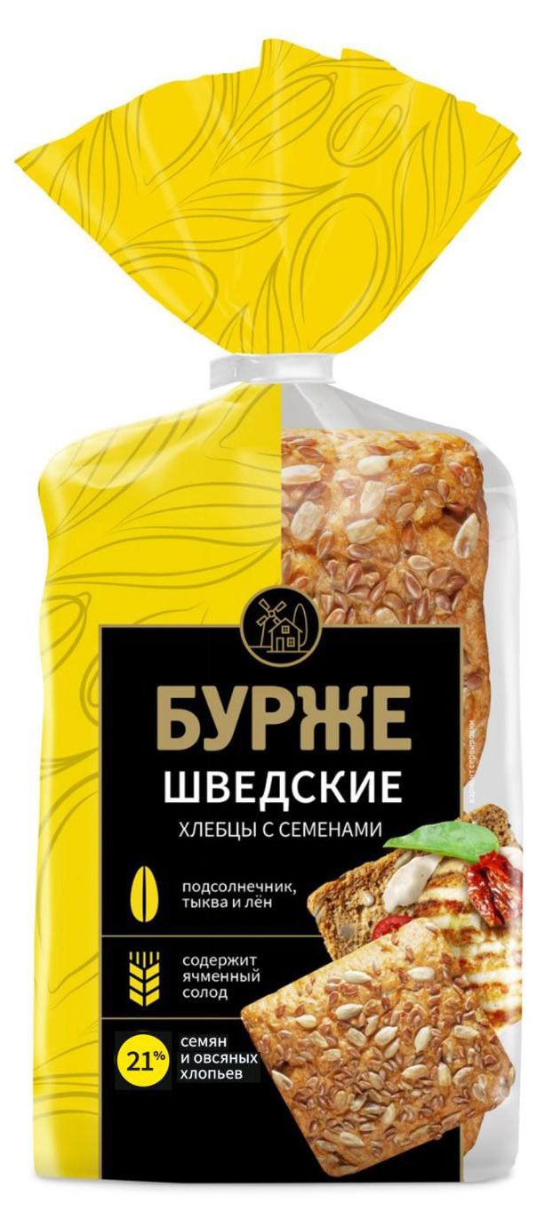Хлебцы ржано-пшеничные серые Хлебный Дом Бурже шведские для сандвичей с семенами 4 шт, 280 г
