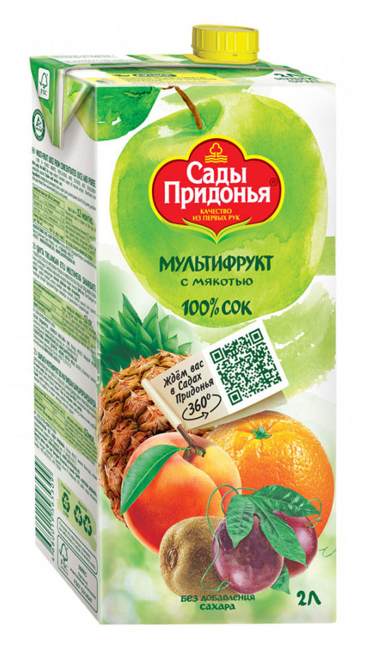 Сок Сады Придонья Мультифрукт с мякотью без добавления сахара, 2 л