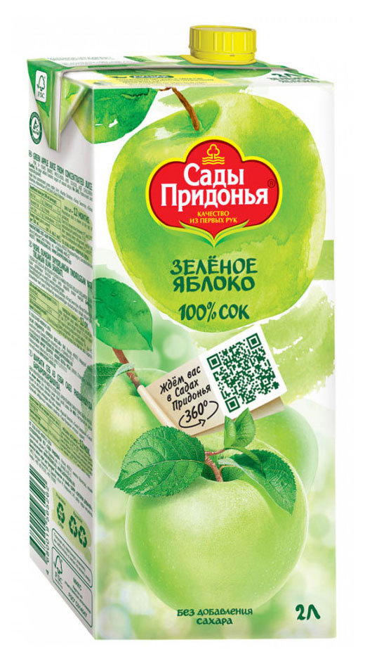 Сок Сады Придонья Зеленое яблоко без добавления сахара, 2 л