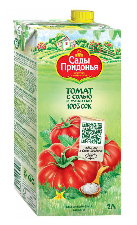 Сок Сады Придонья Томатный с солью с мякотью без добавления сахара, 2 л