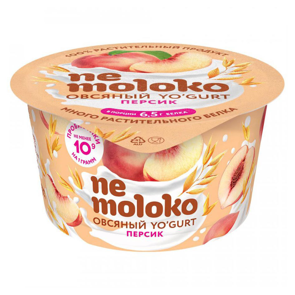 Йогурт овсяный Nemoloko персик для детей старше 3х лет 5% охлажденный, 130 г