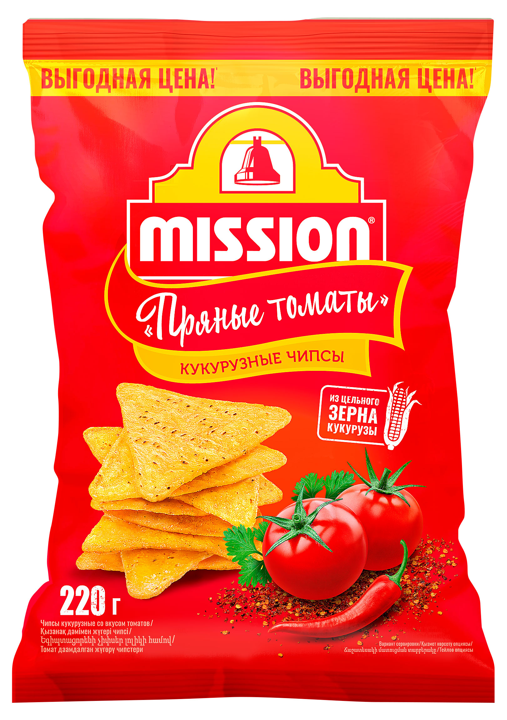 Чипсы кукурузные Mission Пряные томаты, 220 г